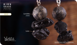 bhavaa Premium Gemstone Jewelry- Necklace. Vivacious Charm Collection, Mark-2 | Gemstones: Black Lava, Larvikite 