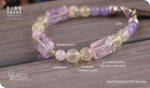 Load image into Gallery viewer, bhavaa Premium Gemstone Jewelry- Bracelet. Soothing Vibrancy Collection, Mark-1 | Gemstones: Prehnite Faceted, Peridot, Purple Jade, Purple Ice Flake Quartz Faceted
