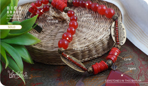 bhavaa Premium Gemstone Jewelry- Necklace. Coy Radiance Collection, Mark-1 | Gemstones: Red Agate, Red Jade, Red Coral, Red Jade, Red Agate