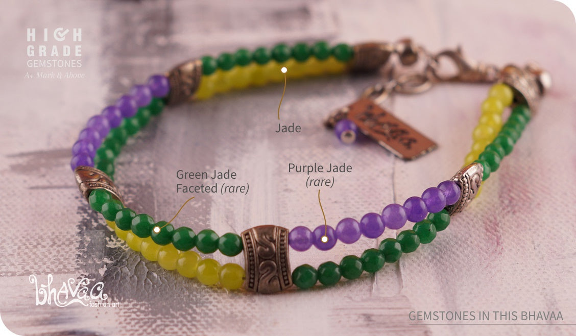 bhavaa Premium Gemstone Jewelry- Anklet. Soothing Vibrancy Collection, Mark-1 | Gemstones: Green Jade, Green Jade Faceted, Purple Jade