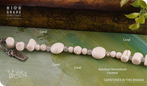 bhavaa Premium Gemstone Jewelry- Bracelet. Subtle Luster Collection, Mark-2 | Gemstones: White Coral, Rainbow Moonstone Faceted