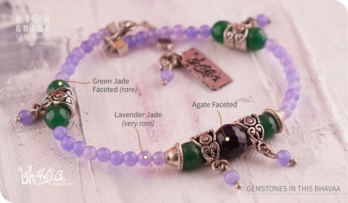 bhavaa Premium Gemstone Jewelry- Anklet. Soothing Vibrancy Collection, Mark-1 | Gemstones: Green Jade Faceted, Lavender Jade, Purple Agate Faceted