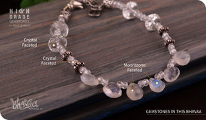 bhavaa Premium Gemstone Jewelry- Bracelet. Subtle Luster Collection, Mark-1 | Gemstones: Moonstone Faceted, White Crystal Faceted