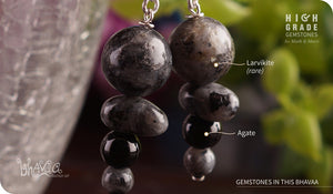 bhavaa Premium Gemstone Jewelry- Earrings. Innate Poise Collection, Mark-2 | Gemstones: Black Agate, Larvikite