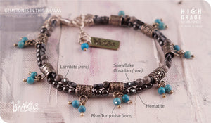 bhavaa Premium Gemstone Jewelry- Anklet. Serene Indulgence Collection, Mark-1 | Gemstones: Larvikite, Snowflake Obsidian, Hematite, Blue Turquoise