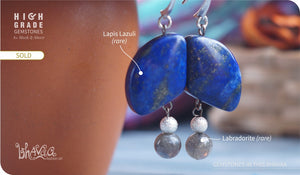 bhavaa Premium Gemstone Jewelry- Earrings. Vivacious Charm Collection, Mark-1 | Gemstones: Lapis Lazuli, Labradorite