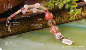 bhavaa Premium Gemstone Jewelry- Bracelet. Vivacious Charm Collection, Mark-1 | Gemstones: Pink Rose Quartz, Pink Cherry Quartz Faceted, Pink Rhodonite, Yellow Jade