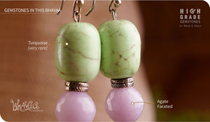 bhavaa Premium Gemstone Jewelry- Earrings. Soothing Vibrancy Collection, Mark-2 | Gemstones: Green Turquoise, Purple Agate Faceted 