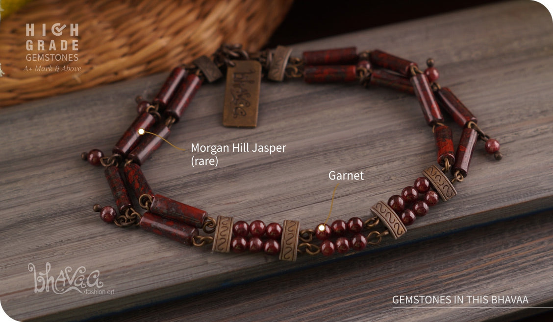 bhavaa Premium Gemstone Jewelry- Anklet. Coy Radiance Collection, Mark-1 | Gemstones: Red Morgan Hill Jasper, Red Garnet 