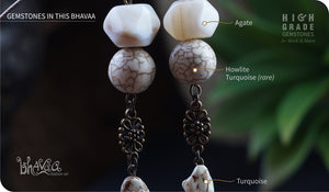 bhavaa Premium Gemstone Jewelry- Earrings. Subtle Lustre Collection, Mark-2 | Gemstones: White Agate, White Turquoise, White Howlite Turquoise