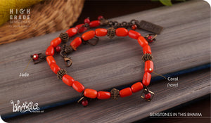 bhavaa Premium Gemstone Jewelry- Anklet. Coy Radiance Collection, Mark-2 | Gemstones: Red Coral, Red Jade