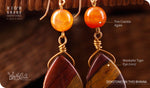 Load image into Gallery viewer, bhavaa Premium Gemstone Jewelry- Earrings. Rustic Elegance Collection, Mark-2 | Gemstones: Mookaite Tiger Eye, Orange Fire Crackle Agate
