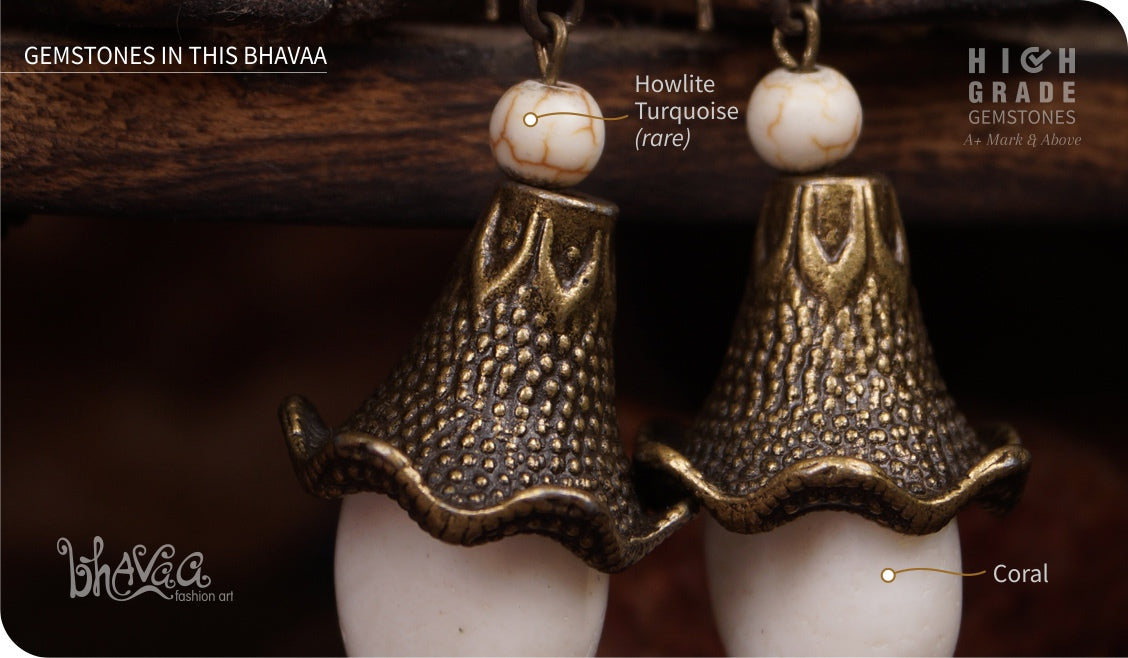 bhavaa Premium Gemstone Jewelry- Earrings. Subtle Lustre Collection, Mark-2 | Gemstones: White Coral, White Howlite Turquoise