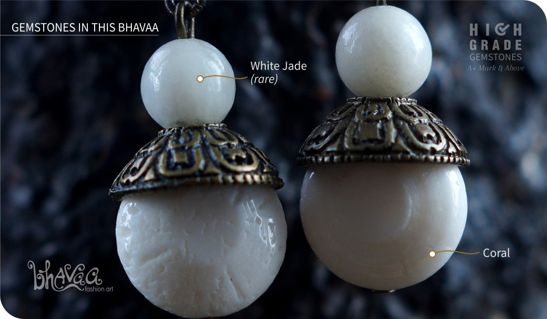 bhavaa Premium Gemstone Jewelry- Earrings. Subtle Lustre Collection, Mark-2 | Gemstones: White Jade, White Sponge Coral