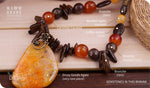 Load image into Gallery viewer, bhavaa Premium Gemstone Jewelry- Necklace. Rustic Elegance Collection, Mark-1 | Gemstones: Druzy Geode Agate Pendant, Orange Banded Agate, Carnelian, Bronzite, Brown Coffee Jasper
