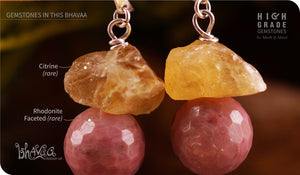 bhavaa Premium Gemstone Jewelry- Earrings. Vivacious Charm Collection, Mark-1 | Gemstones: Rhodonite Faceted, Citrine Quartz