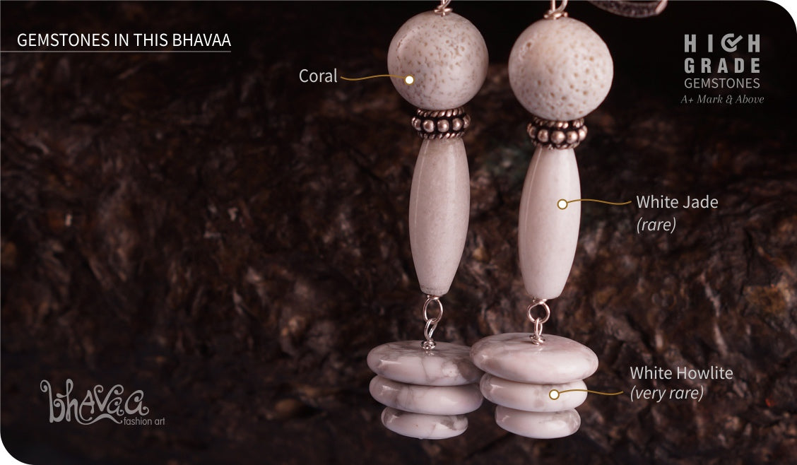 bhavaa Premium Gemstone Jewelry- Earrings. Subtle Lustre Collection, Mark-1 | Gemstones: White Jade, White Coral, White Howlite