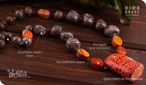 bhavaa Premium Gemstone Jewelry- Necklace. Rustic Elegance Collection, Mark-2 | Gemstones: Orange Fire Agate, Orange Sea Sediment Jasper, Brown Snowflakes Jasper