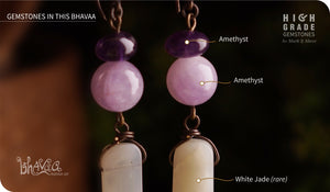 bhavaa Premium Gemstone Jewelry- Earrings. Soothing Vibrancy Collection, Mark-1 | Gemstones: Amethyst, White Jade