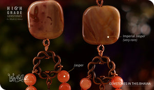 bhavaa Premium Gemstone Jewelry- Earrings. Rustic Elegance Collection, Mark-2 | Gemstones: Brown Imperial Jasper, Orange Jasper