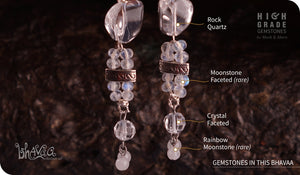 bhavaa Premium Gemstone Jewelry- Earrings. Subtle Lustre Collection, Mark-1 | Gemstones: White Rock Quartz, White Rainbow Moonstone, White Crystal Faceted, White Moonstone Faceted