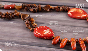 bhavaa Premium Gemstone Jewelry- Necklace. Rustic Elegance Collection, Mark-1 | Gemstones: Orange Sea sediment Jasper, Tiger Eye, Brown Jasper, Orange Jade