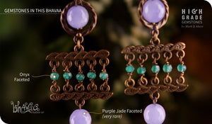 bhavaa Premium Gemstone Jewelry- Earrings. Soothing Vibrancy Collection, Mark-1 | Gemstones: Green Onyx Faceted, Purple Jade Faceted