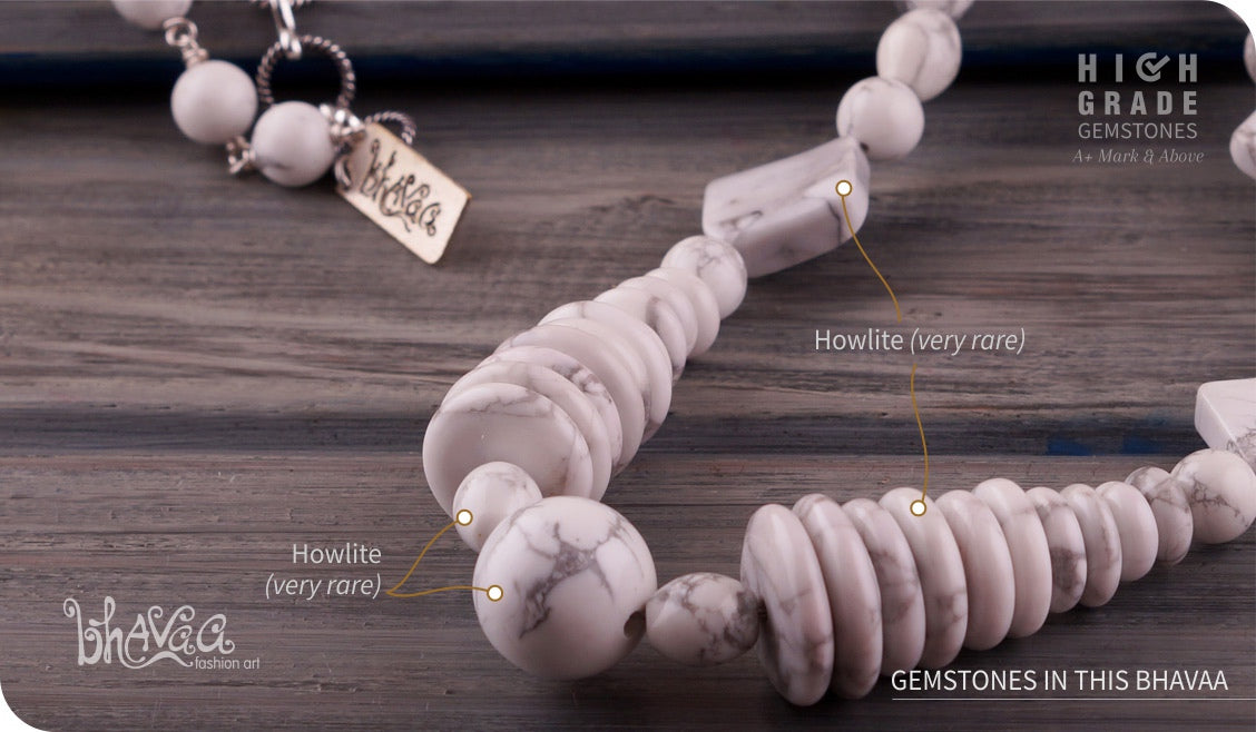 bhavaa Premium Gemstone Jewelry- Necklace. Subtle Luster Collection, Mark-1 | Gemstones: White Natural Howlite