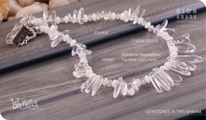 bhavaa Premium Gemstone Jewelry- Necklace. Subtle Luster Collection, Mark-1 | Gemstones: Crystal Quartz, Crystal, White Jasper, Rainbow Moonstone Faceted