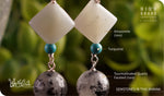 Load image into Gallery viewer, bhavaa Premium Gemstone Jewelry- Earrings. Serene Indulgence Collection, Mark-1 | Gemstones: Grey Tourmalinated Quartz Faceted, Blue Amazonite, Blue Turquoise
