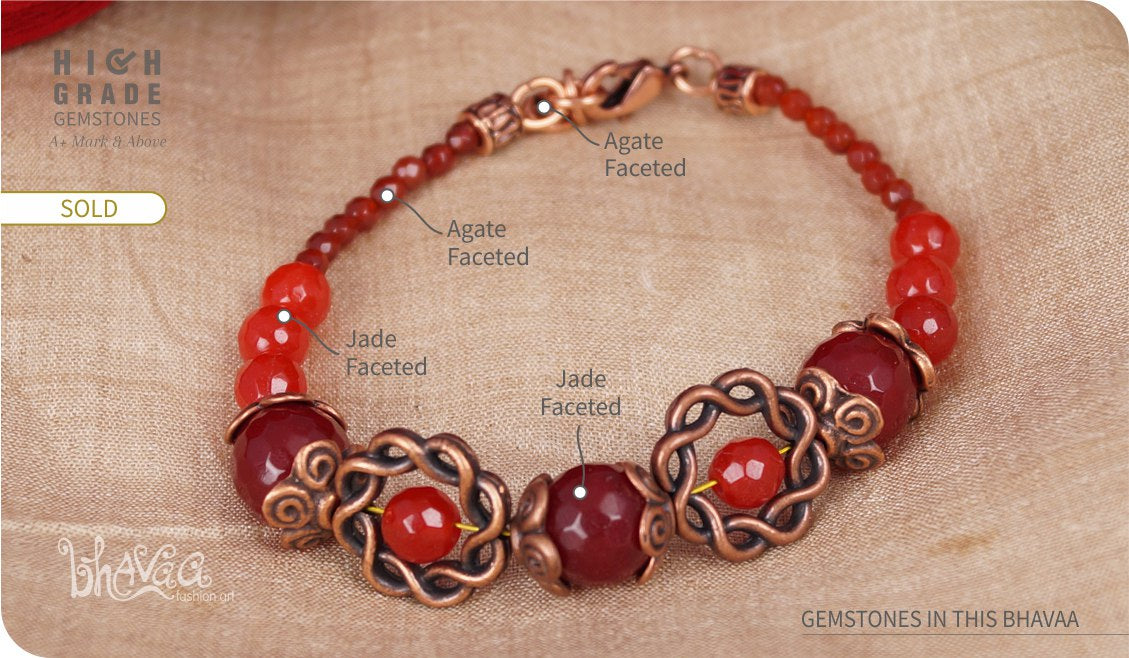 bhavaa Premium Gemstone Jewelry- Bracelet. Coy Radiance Collection, Mark-2 | Gemstones: Red Agate Faceted, Red Jade Faceted