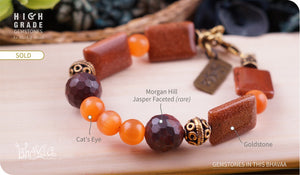 bhavaa Premium Gemstone Jewelry- Bracelet. Rustic Elegance Collection, Mark-2 | Gemstones: Cat's Eye, Goldstone, Morgan Hill Jasper Faceted