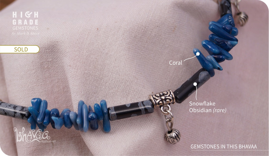 bhavaa Premium Gemstone Jewelry- Anklet. Serene Indulgence Collection, Mark-1 | Gemstones: Blue Coral, Snowflake Obsidian