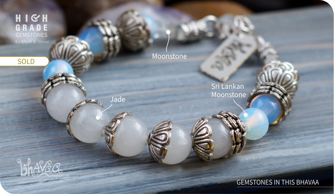 bhavaa Premium Gemstone Jewelry- Bracelet. Subtle Luster Collection, Mark-1 | Gemstones: Jade, Moonstone, Sri Lankan Moonstone