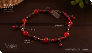 bhavaa Premium Gemstone Jewelry- Anklet. Coy Radiance Collection, Mark-1 | Gemstones: Red Carnelian, Red Ruby Jade, Red Garnet Faceted