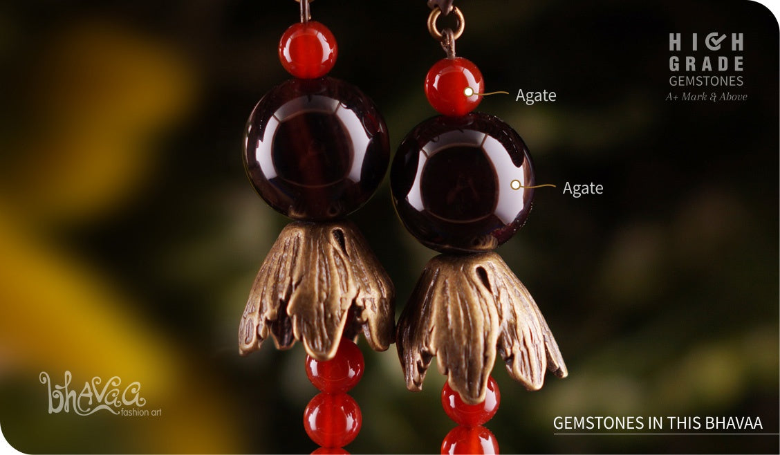 bhavaa Premium Gemstone Jewelry- Earrings. Rustic Elegance Collection, Mark-2 | Gemstones: Brown Agate, Orange Agate