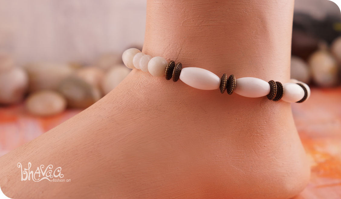 bhavaa Premium Gemstone Jewelry- Anklet. Subtle Luster Collection, Mark-1 | Gemstones: White Onyx, White Jade, White Jasper, White Coral