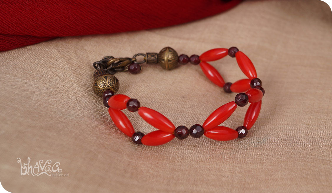 bhavaa Premium Gemstone Jewelry- Bracelet. Coy Radiance Collection, Mark-2 | Gemstones: Garnet Faceted, Red Coral 