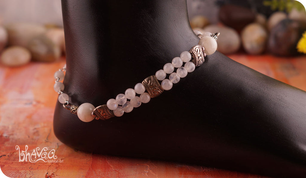 bhavaa Premium Gemstone Jewelry- Anklet. Subtle Luster Collection, Mark-1 | Gemstones: Moonstone