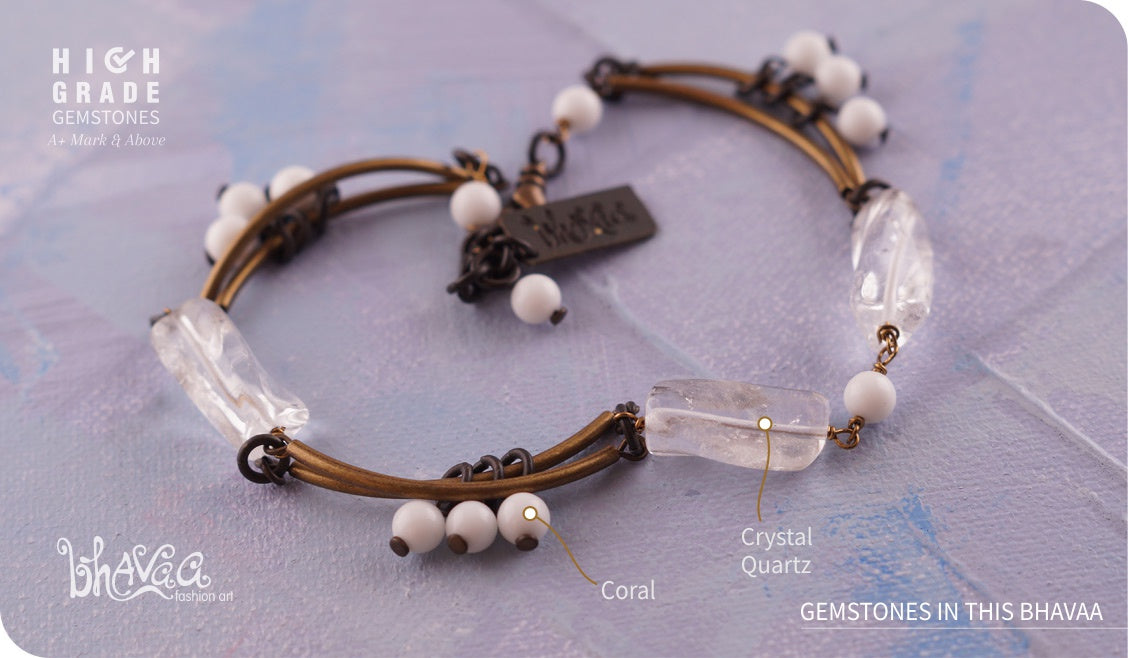 bhavaa Premium Gemstone Jewelry- Anklet. Subtle Luster Collection, Mark-1 | Gemstones: Crystal Quartz, White Coral