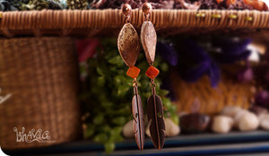 bhavaa Premium Gemstone Jewelry- Earrings. Rustic Elegance Collection, Mark-1 | Gemstones: Orange Agate Faceted, Wood Agate