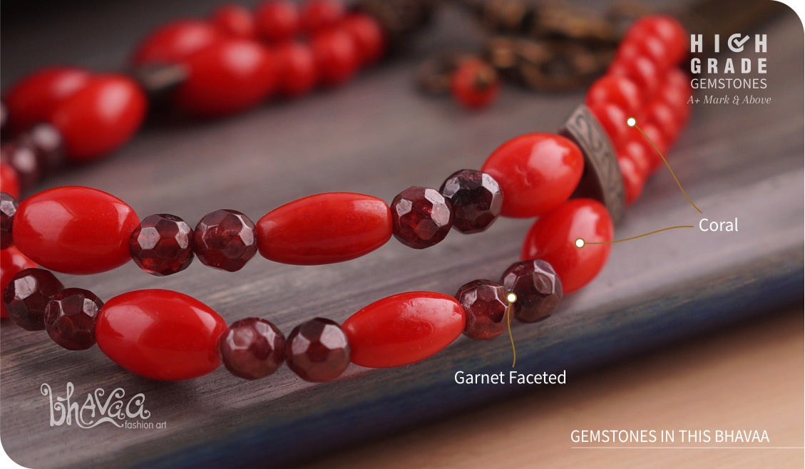 bhavaa Premium Gemstone Jewelry- Bracelet. Coy Radiance Collection, Mark-1 | Gemstones: Garnet, Red Coral