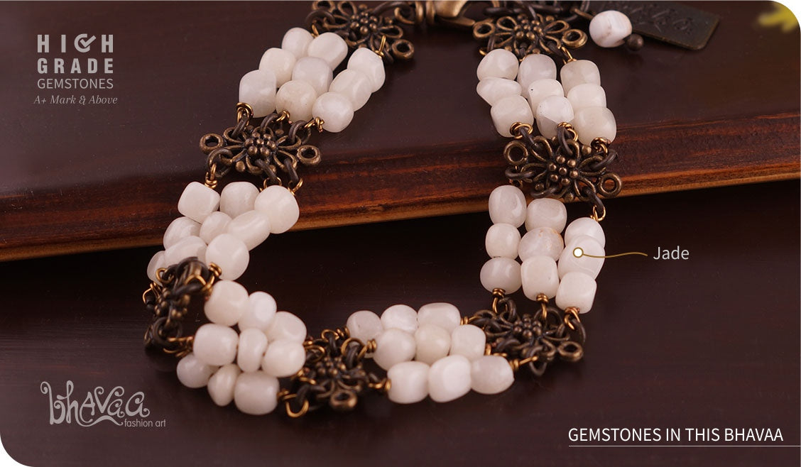 bhavaa Premium Gemstone Jewelry- Bracelet. Subtle Luster Collection, Mark-1| Gemstones: White Jade