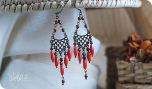 bhavaa Premium Gemstone Jewelry- Earrings. Coy Radiance Collection, Mark-1 | Gemstones: Red Coral, Garnet Faceted