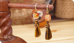 bhavaa Premium Gemstone Jewelry- Necklace. Vivacious Charm Collection, Mark-1 | Gemstones: Orange Agate Faceted, Tiger Eye