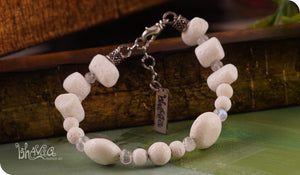 bhavaa Premium Gemstone Jewelry- Bracelet. Subtle Luster Collection, Mark-2 | Gemstones: White Coral, Rainbow Moonstone Faceted