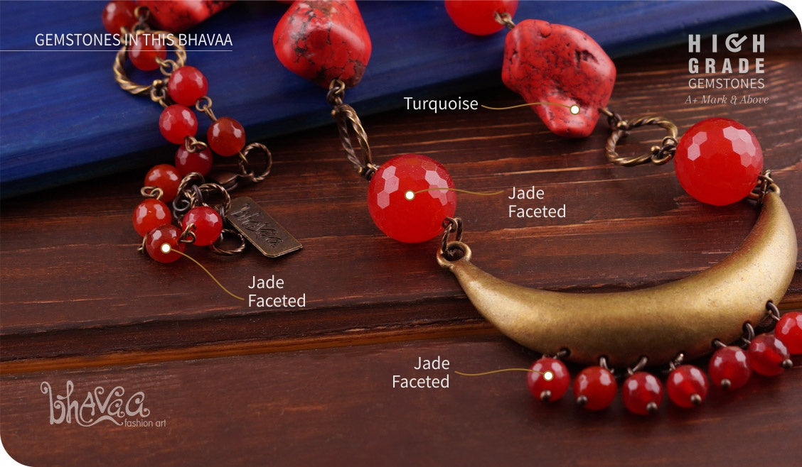 bhavaa Premium Gemstone Jewelry- Necklace. Coy Radiance Collection, Mark-2 | Gemstones: Red Turquoise, Red Jade Faceted