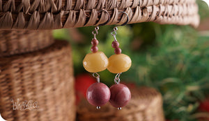 bhavaa Premium Gemstone Jewelry- Earrings. Vivacious Charm Collection, Mark-2 | Gemstones: Pink Rhodonite, Yellow Jade Faceted 