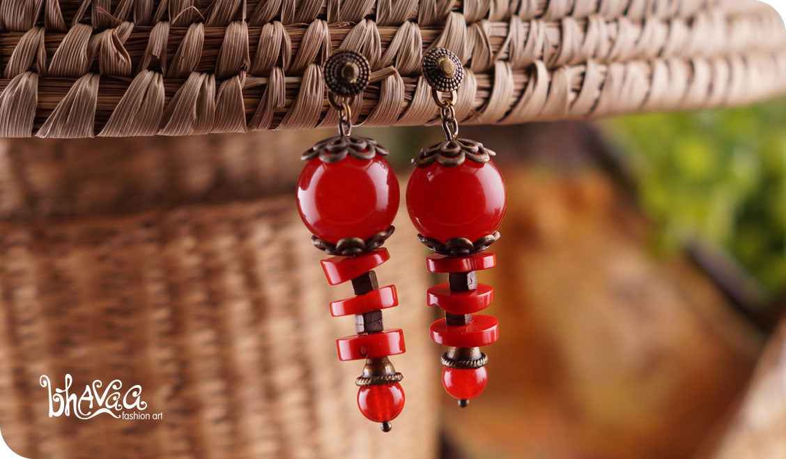 bhavaa Premium Gemstone Jewelry- Earrings. Coy Radiance Collection, Mark-1 | Gemstones: Red Jade, Red Coral 