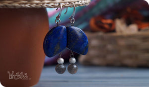 bhavaa Premium Gemstone Jewelry- Earrings. Vivacious Charm Collection, Mark-1 | Gemstones: Lapis Lazuli, Labradorite